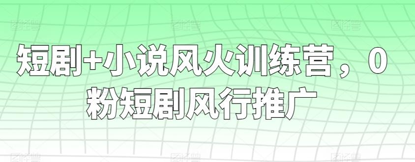短剧+小说风火训练营，0粉短剧风行推广-易创网