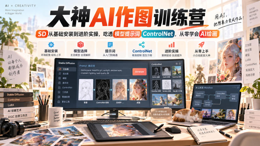 大神AI作图训练营，SD从基础安装到进阶实操，吃透模型提示词ControlNet，从零学会AI绘画-易创网