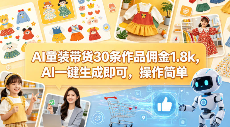 AI童装带货30条作品佣金1.8k，AI一键生成即可，操作简单-易创网