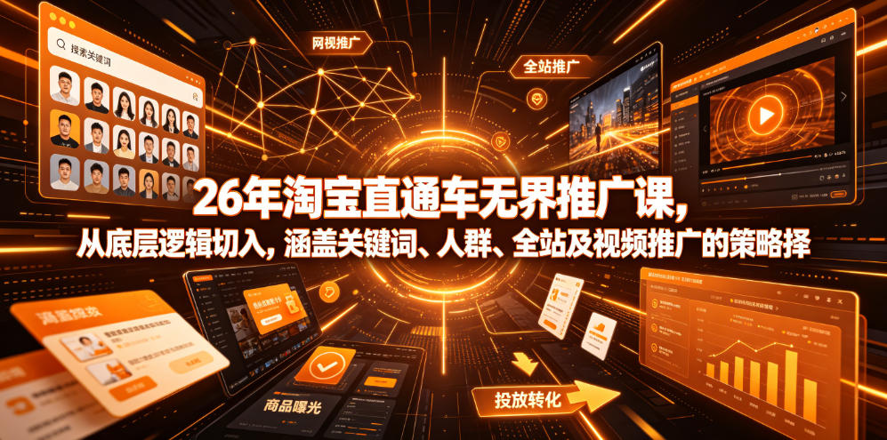 26年淘宝直通车无界推广课，从底层逻辑切入，涵盖关键词、人群、全站及视频推广的策略选择-易创网