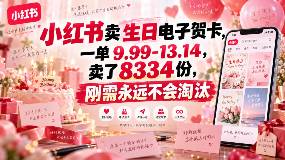 小红书卖生日电子贺卡，一单9.99-13.14，卖了8334份，刚需永远不会淘汰-易创网