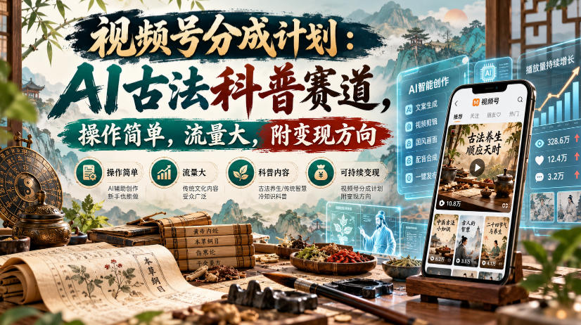 视频号分成计划：AI古法科普赛道，操作简单，流量大，附变现方向-易创网