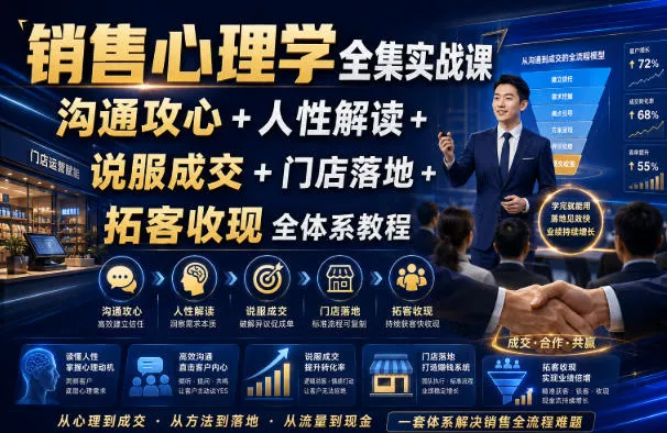 销售心理学全集实战课｜沟通攻心+人性解读+说服成交+门店落地+拓客收现全体系教程-易创网