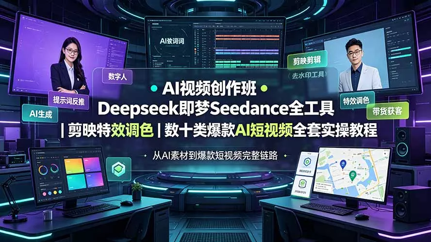 AI视频创作班◆Deepseek即梦Seedance全工具｜剪映特效调色｜数十类爆款AI短视频全套实操教程-易创网