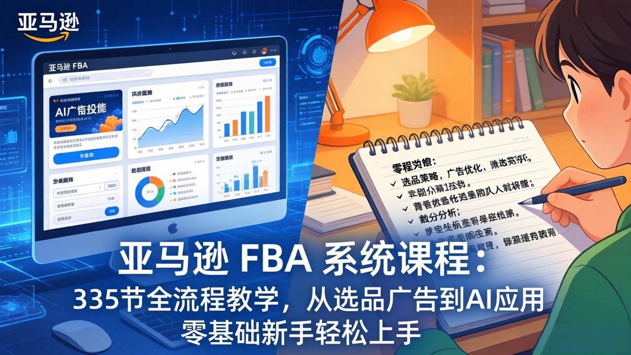 （17744期）亚马逊 FBA 系统课程（更新26年3月）335节全流程教学，从选品广告到AI应用，零基础新手轻松上手-易创网