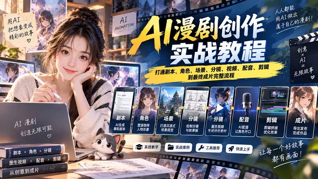 2026 AI漫剧创作实战教程：打通剧本、角色、场景、分镜、视频、配音、剪辑到最终成片完整流程-易创网
