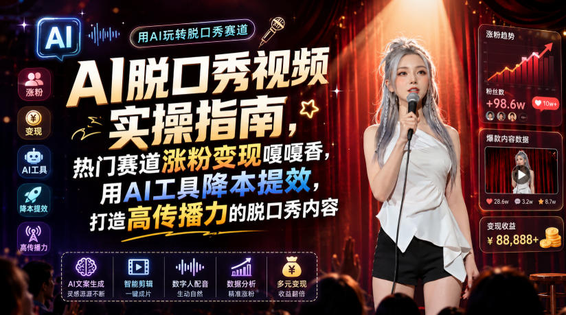 AI脱口秀视频实操指南，热门赛道涨粉变现嘎嘎香，用AI工具降本提效，打造高传播力的脱口秀内容-易创网