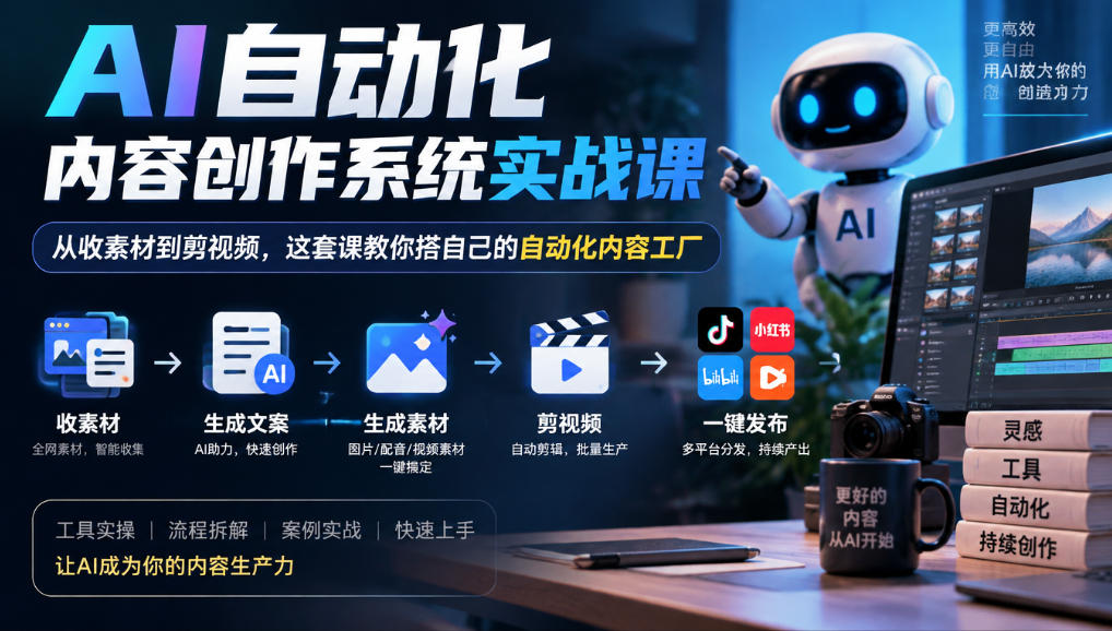 AI自动化内容创作系统实战课，从收素材到剪视频，这套课教你搭自己的自动化内容工厂-易创网