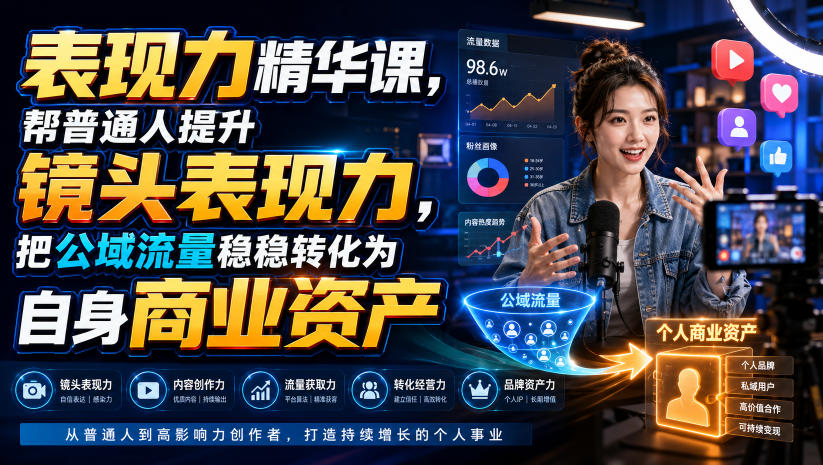 表现力精华课，帮普通人提升镜头表现力，把公域流量稳稳转化为自身商业资产-易创网