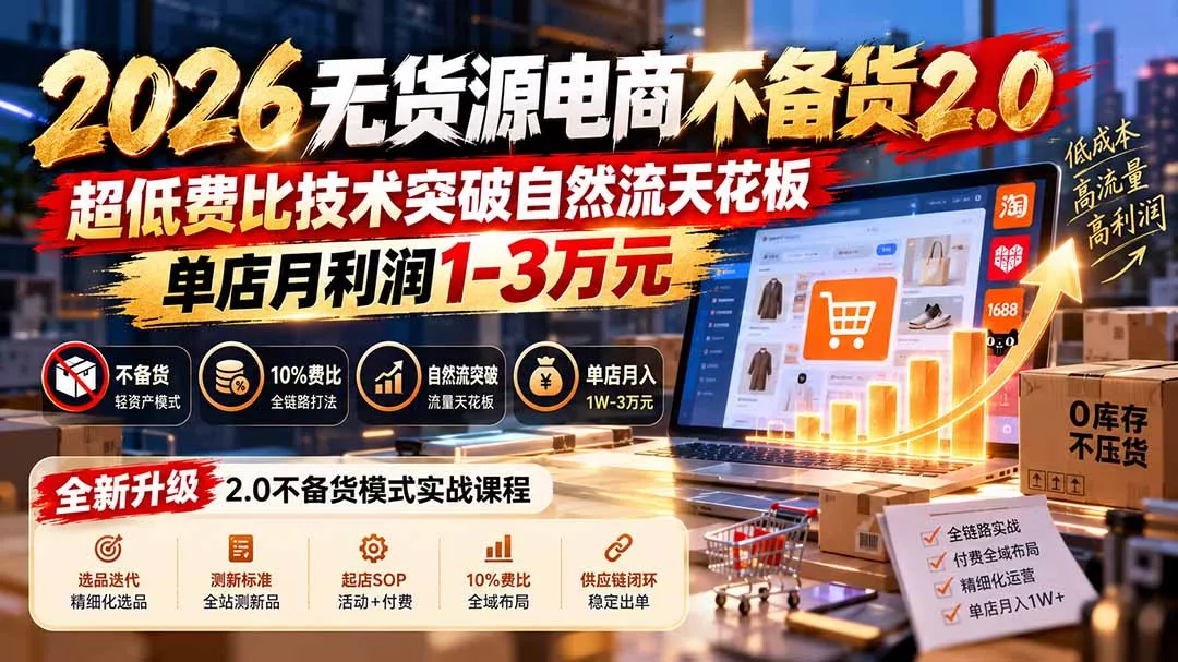 2026无货源电商不备货2.0【更新1019】:超低费比技术突破自然流天花板,单店月利润1-3万元 2026无货源电商不备货2.0【更新1019】:超低费比技术突破自然流天花板,单店月利润1-3万元