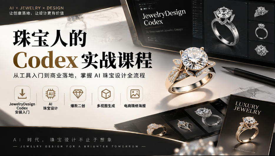 珠宝人的Codex实战课程｜JewelryDesign Codex安装入门、AI珠宝设计、爆款二创、多视图生成、电商精修海报全链路教学-易创网