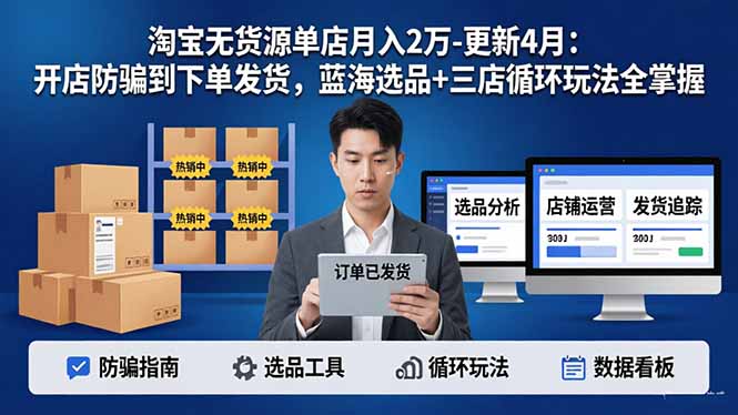 淘宝无货源5.0单店月入2万-更新4月：开店防骗到下单发货，蓝海选品+三店循环玩法全掌握-易创网