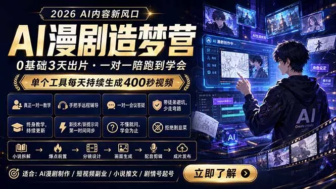 AI漫剧造梦营：0基础3天出片，单个工具每天持续生成400秒视频-易创网