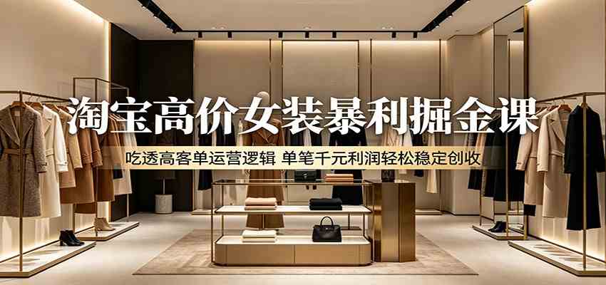 淘宝高价女装暴利掘金课：吃透高客单运营逻辑，单笔千元利润轻松稳定创收-易创网