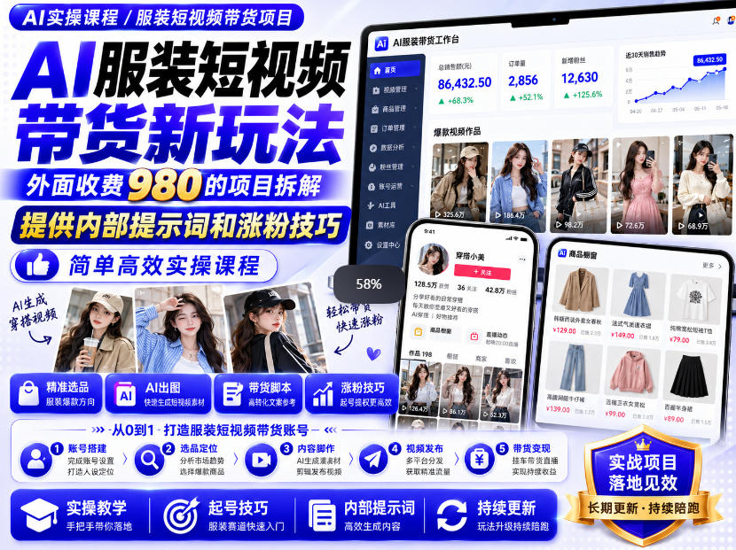 外面收费980AI快手带货系统课程，内部课程首次外放，操作简单高效，一分钟一条爆款视频-易创网
