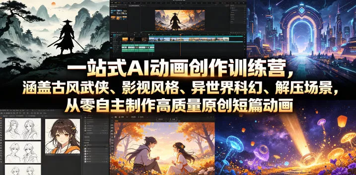一站式AI动画创作训练营，涵盖古风武侠、影视风格、异世界科幻、解压场景，从零自主制作高质量原创短篇动画(更新)-易创网