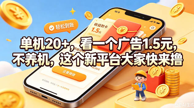 单机20+，看一个广告1.5米，不养机，这个新平台大家快来撸【揭秘】-易创网