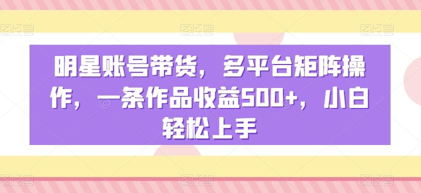 明星账号带货，多平台矩阵操作，一条作品收益500+，小白轻松上手【揭秘】-云创网