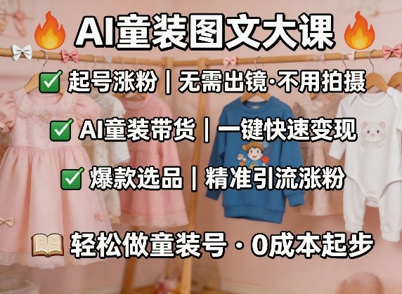 AI童装图文剪辑，某社群童装图文大课，起号涨粉、AI童装带货、爆款选品，无需出镜和拍摄-易创网