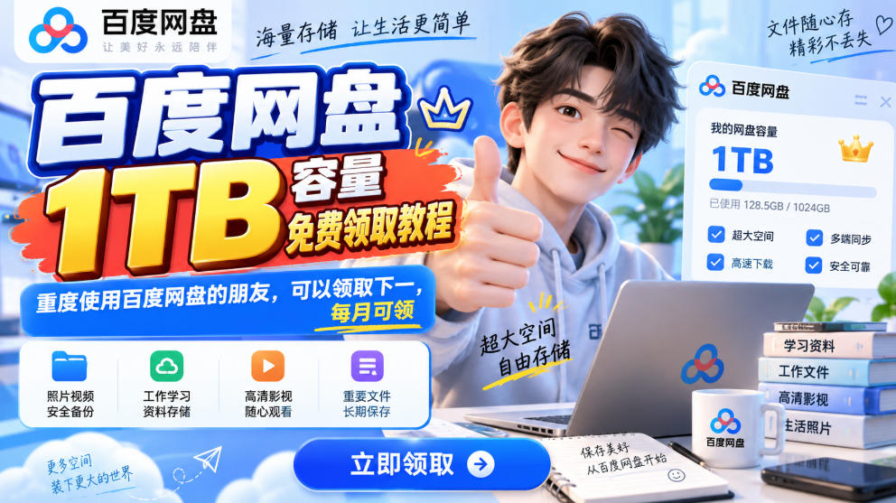 百度网盘1TB容量免费领取教程，重度使用百度网盘的朋友，可以领取下一，每月可领-易创网
