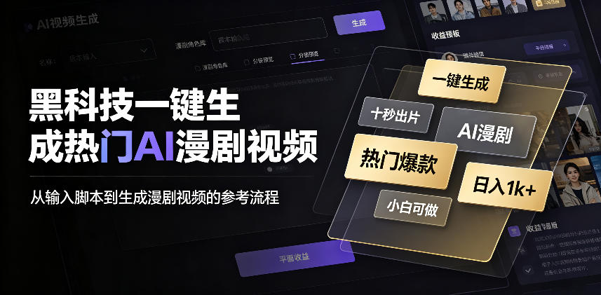 黑科技一键生成热门AI漫剧视频，十秒钟即可搞定，小白也能日入1k+【揭秘】-易创网