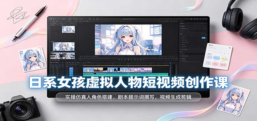 日系女孩虚拟人物短视频创作课：实操仿真人角色搭建，剧本提示词撰写，视频生成剪辑-易创网