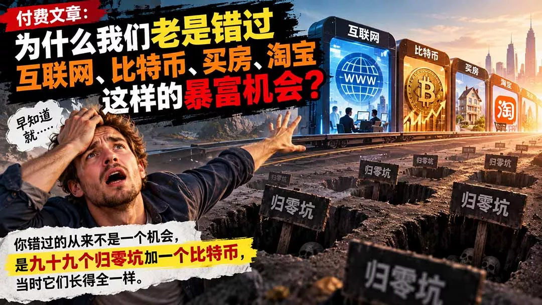 付费文章：为什么我们老是错过互联网、比特币、买 房、淘宝这样的暴富机会？-易创网