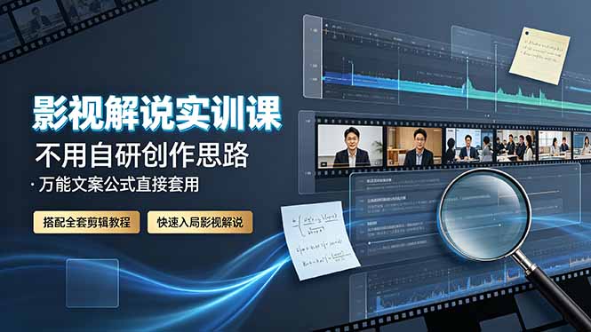 影视解说实训课：不用自研创作思路，万能文案公式直接套用，搭配全套剪辑教程，快速入局影视解说-易创网