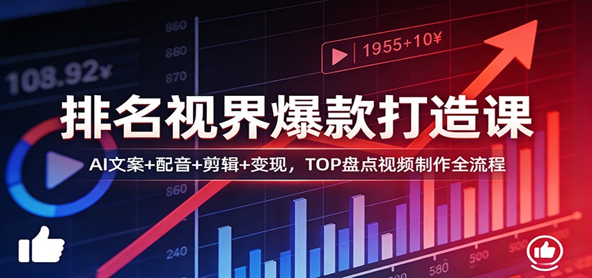 排名视界爆款打造课：AI文案+配音+剪辑+变现，TOP盘点视频制作全流程-易创网