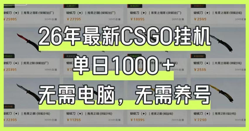 26年最新CSGO挂G系统，单日1000+，无需电脑，无需养号，0基础可上手【揭秘】-易创网