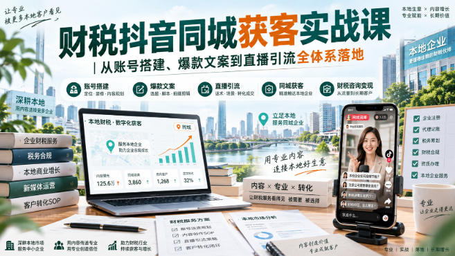 财税抖音同城获客实战课｜从账号搭建、爆款文案到直播引流全体系落地-易创网