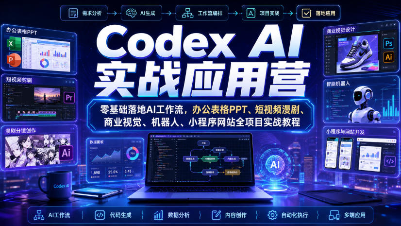 Codex AI实战应用营｜零基础落地AI工作流，办公表格PPT、短视频漫剧、商业视觉、机器人、小程序网站全项目实战教程-易创网