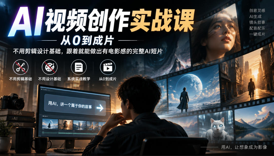 AI视频创作实战课，从0到成片，不用剪辑设计基础，跟着就能做出有电影感的完整AI短片-易创网