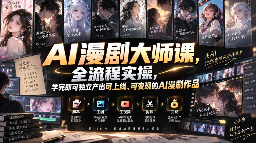 AI漫剧大师课，全流程实操，学完即可独立产出可上线、可变现的AI漫剧作品-易创网