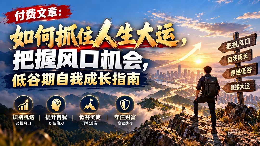 （20942期）付费文章：如何抓住人生大运，把握风口机会，低谷期自我成长指南-易创网
