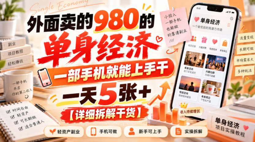 外面卖的980的单身经济，一部手机就能上手干，一天5张+【详细拆解干货】-易创网