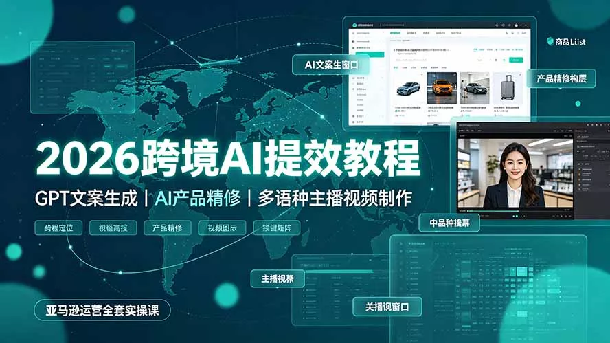 2026跨境AI提效教程·GPT文案生成｜AI产品精修｜多语种主播视频制作，亚马逊运营全套实操课-易创网