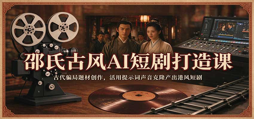 邵氏古风AI短剧打造课：古代骗局题材创作，活用提示词声音克隆产出港风短剧-易创网