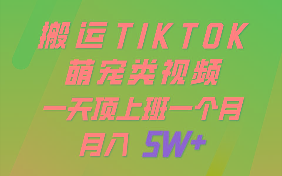 一键搬运TIKTOK萌宠类视频，一部手机即可操作，所有平台均可发布 轻松月入5W+-易创网