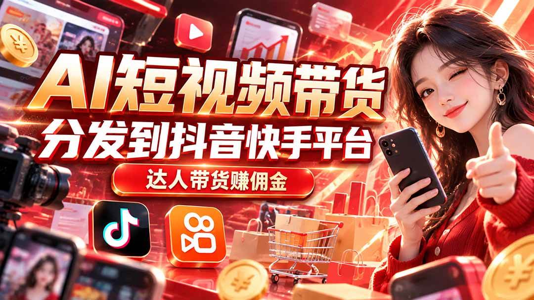 （20754期）【AI短视频带货】分发到抖音快手平台，达人带货赚佣金-易创网