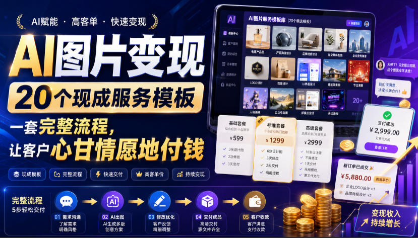 AI图片变现，20个现成服务模板，一套完整流程，让客户心甘情愿地付钱【原创双语字幕】-易创网
