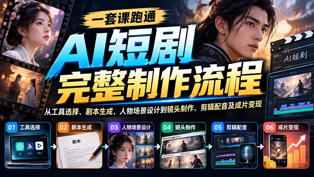 一套课跑通AI短剧完整制作流程：从工具选择、剧本生成、人物场景设计到镜头制作、剪辑配音及成片变现-易创网