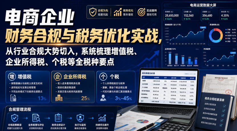 电商企业财务合规与税务优化实战，从行业合规大势切入，系统梳理增值税、企业所得税、个税等全税种要点-易创网