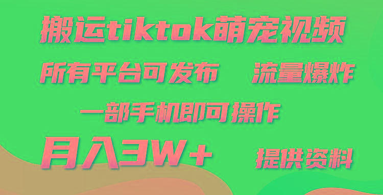 (9618期)搬运Tiktok萌宠类视频，一部手机即可。所有短视频平台均可操作，月入3W+-易创网