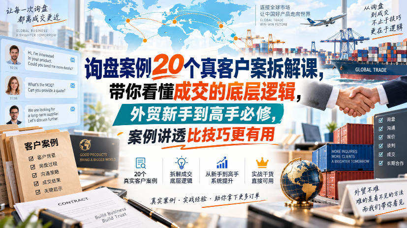 询盘案例20个真客户案拆解课，带你看懂成交的底层逻辑，外贸新手到高手必修，案例讲透比技巧更有用-易创网