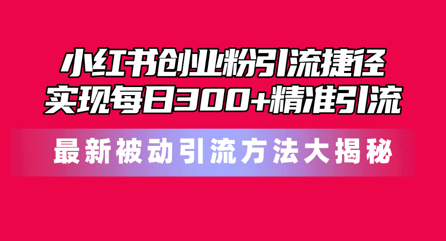 （10692期）小红书创业粉引流捷径！最新被动引流方法大揭秘，实现每日300+精准引流-易创网