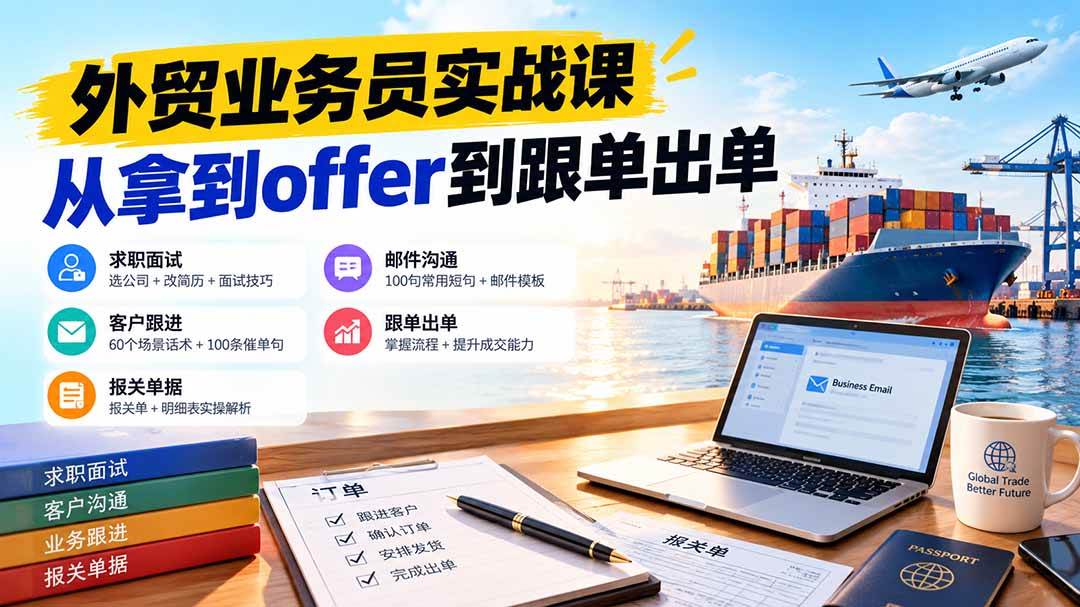 （20963期）外贸业务员从求职到出单实战课：教你筛选优质公司、优化简历、应对面试、客户跟进催单及出口报关操作篇-易创网