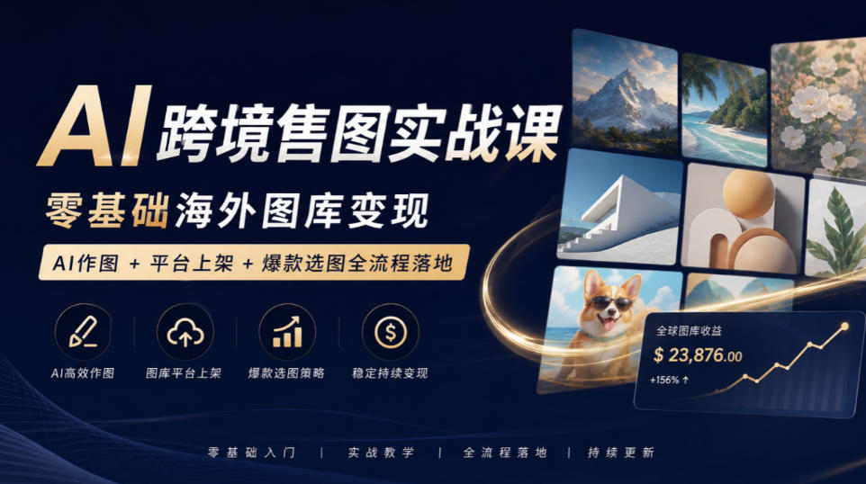 AI跨境售图实战课，零基础海外图库变现，AI作图+平台上架+爆款选图全流程落地-易创网