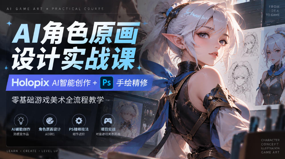 AI角色原画设计实战课｜Holopix AI智能创作+PS手绘精修，零基础游戏美术全流程教学-易创网