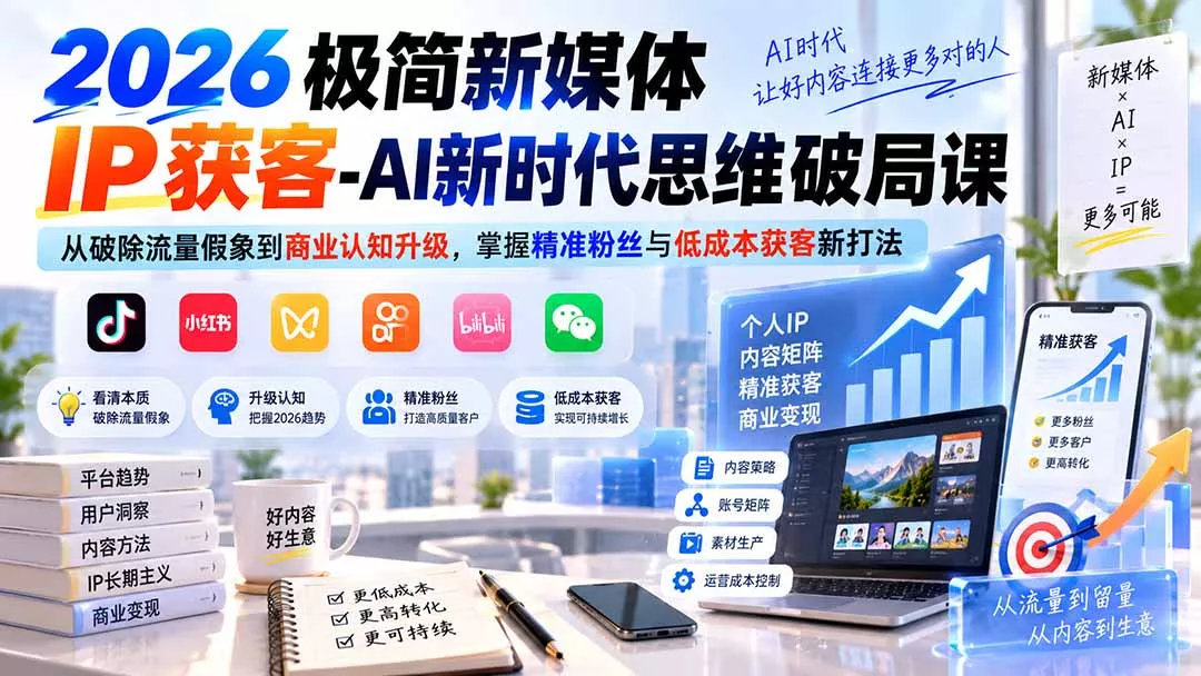 2026极简新媒体IP获客-AI新时代思维破局课：从破除流量假象到商业认知升级，掌握精准粉丝与低成本获客新打法-易创网